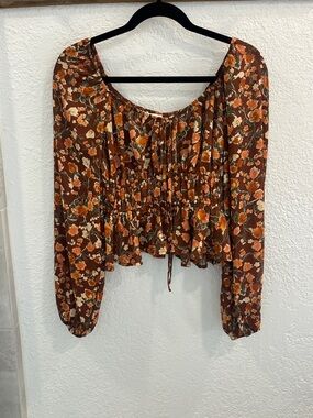 Women's Brown Floral Peasant Blouse - Mine